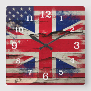 Crackle Paint   Britische Flagge Quadratische Wanduhr