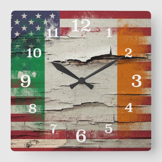 Crackle Paint | Irish American Flag Quadratische Wanduhr (Vorderseite)