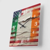 Crackle Paint | Irish American Flag Quadratische Wanduhr (Winkel)