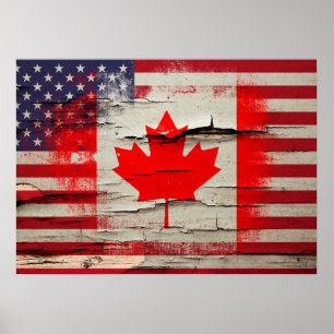 Crackle Paint   Kanadische Flagge Poster