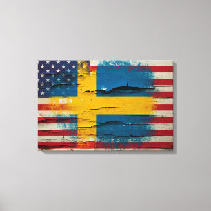 Crackle Paint Schwedische amerikanische Flagge Leinwanddruck
