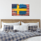 Crackle Paint | Schwedische amerikanische Flagge Leinwanddruck (Insitu (Schlafzimmer))