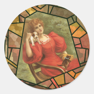 Crackle Tile - Lady in Red Runder Aufkleber