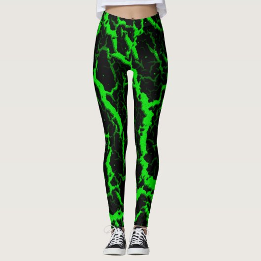 Cracks Space Lava - Green Leggings (Vorderseite)