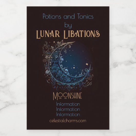 Craete Your Own Magic Filigree Moon Weinetikett (Einzelnes Label)