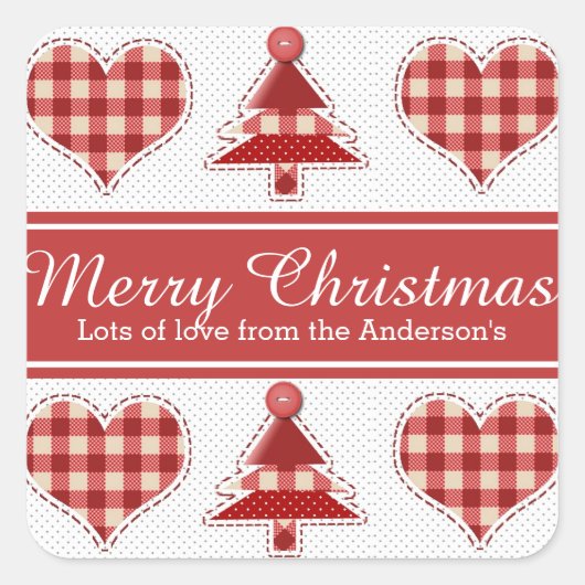 Craft Christmas Trees and Hearts Personalised Quadratischer Aufkleber (Vorderseite)