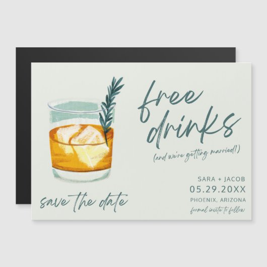 Craft Cocktail Funny Free Drinks Wedding Rett The Magneteinladung (Vorne/Hinten)