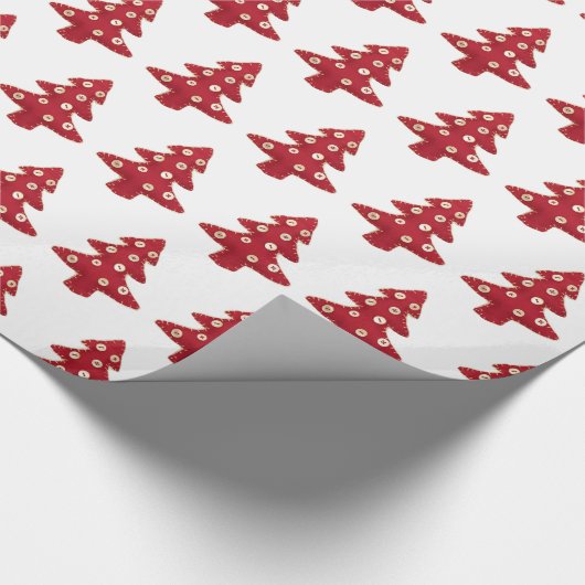 Craft Red Christmas Tree Button Baubles Muster Geschenkpapier (Ecke)