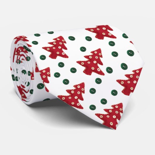 Craft Red Christmas Trees and Buttons Muster Krawatte (Gerollt)