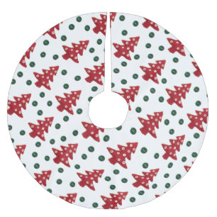 Craft Red Christmas Trees and Buttons Muster Polyester Weihnachtsbaumdecke