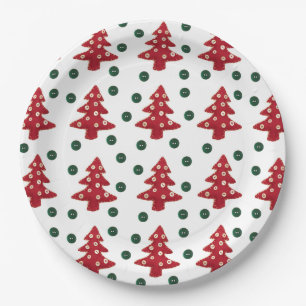 Craft Red Christmas Trees Button Baubles Pappteller