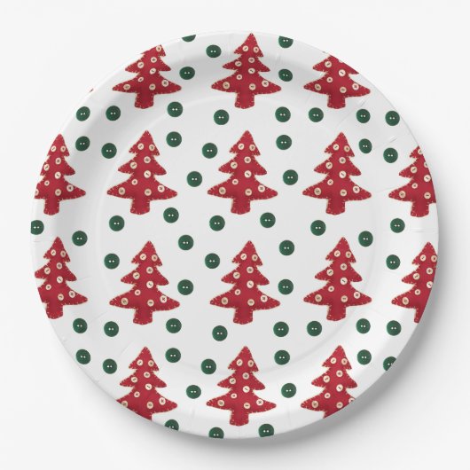 Craft Red Christmas Trees Button Baubles Pappteller (Vorderseite)