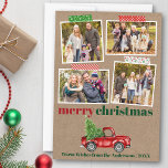 Craft Tape Red Truck Weihnachts Kraft Foto Feiertagskarte<br><div class="desc">Frohe Weihnachten 4 Foto Collage Urlaubskarte beinhaltet Kunsthandwerk und Vintagen Rotlastwagen mit Weihnachtsbaum. Rustikales Kraftpapier.</div>