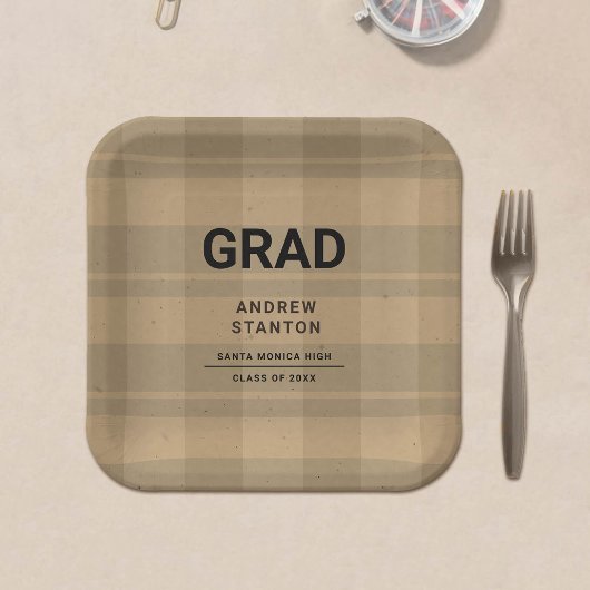 Craft Tartan Kariert Modern Simple Boy Abschluss Pappteller