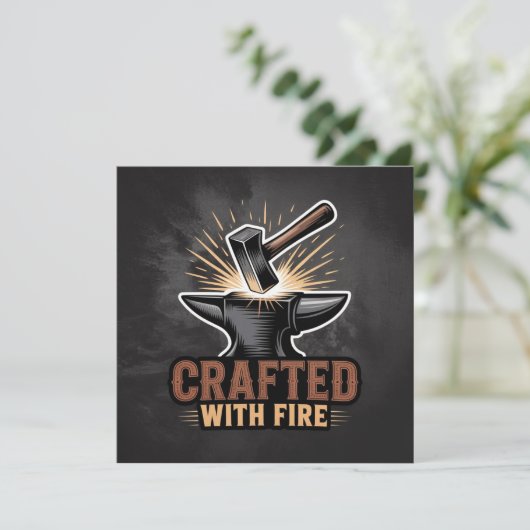 Crafted With Fire – Rustic Artisan Sticker Einladung (Stehend Vorderseite)