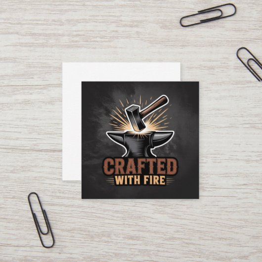 Crafted With Fire – Rustic Artisan Sticker Quadratische Visitenkarte (Vorderseite/Rückseite Beispiel)