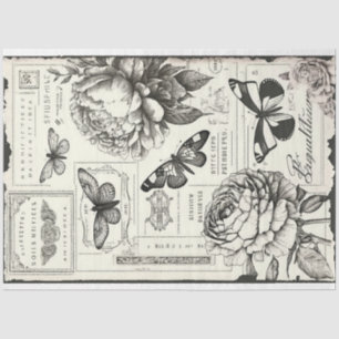 Crafter Large Vintag Peony Butterfly Schwarz-weiß Seidenpapier