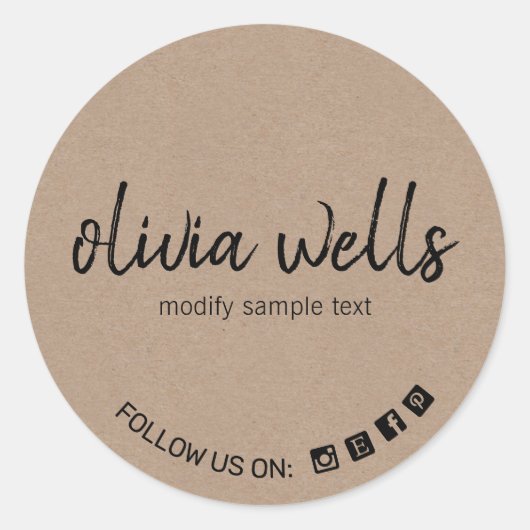 Crafter Script Schriftart Kraft Social Media Icon Runder Aufkleber (Vorderseite)