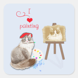 Crafty Cat Painting Quadratischer Aufkleber