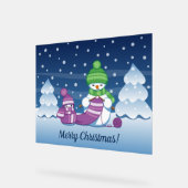 Crafty Snowman Knitting Scarf Acrylschild (Winkel)