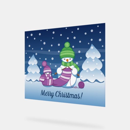 Crafty Snowman Knitting Scarf Acrylschild (Winkel)