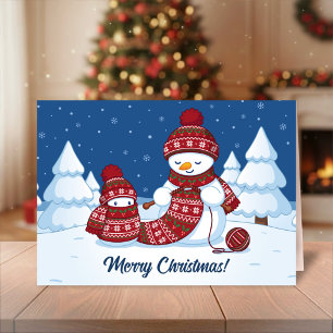 Crafty Snowman Knitting Scarf Feiertagskarte