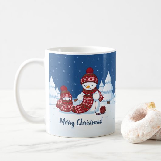 Crafty Snowman Knitting Scarf Kaffeetasse (Mit Donut)