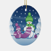 Crafty Snowman Knitting Scarf Keramik Ornament (Rechts)