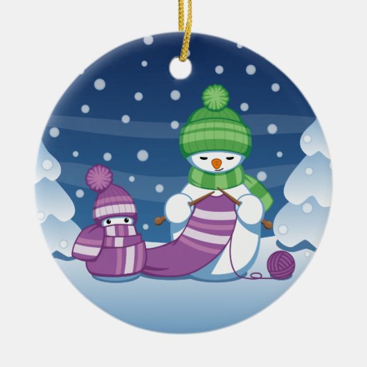 Crafty Snowman Knitting Scarf Keramik Ornament (Vorne)