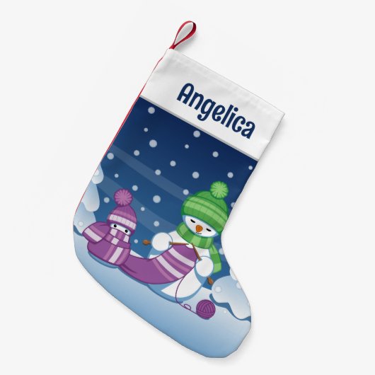 Crafty Snowman Knitting Scarf Kleiner Weihnachtsstrumpf (Vorderansicht (hängend))