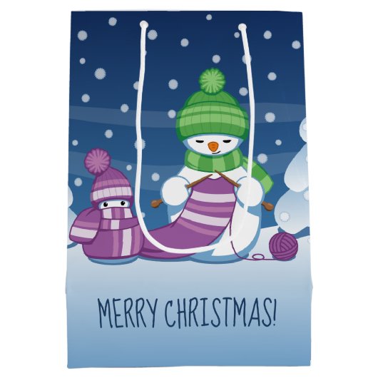 Crafty Snowman Knitting Scarf Mittlere Geschenktüte (Rückseite)