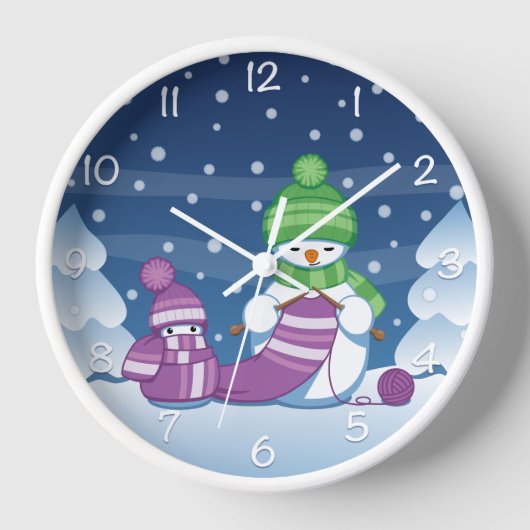 Crafty Snowman Knitting Scarf Wanduhr (Vorderseite)