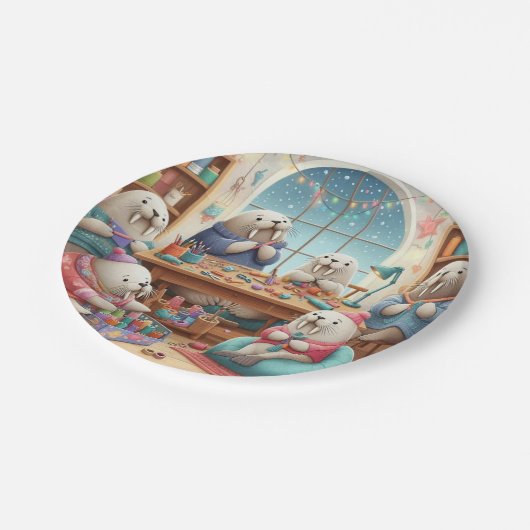 Crafty Walrus Birthday Bash Tellers Pappteller (Schrägansicht)