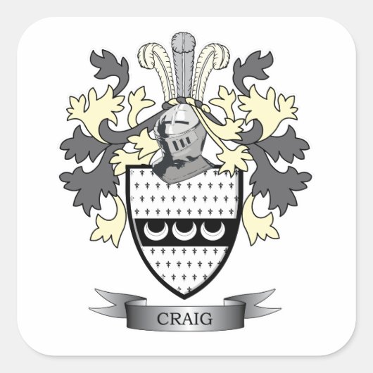 Craig Family Crest Coat of Arms Quadratischer Aufkleber (Vorderseite)