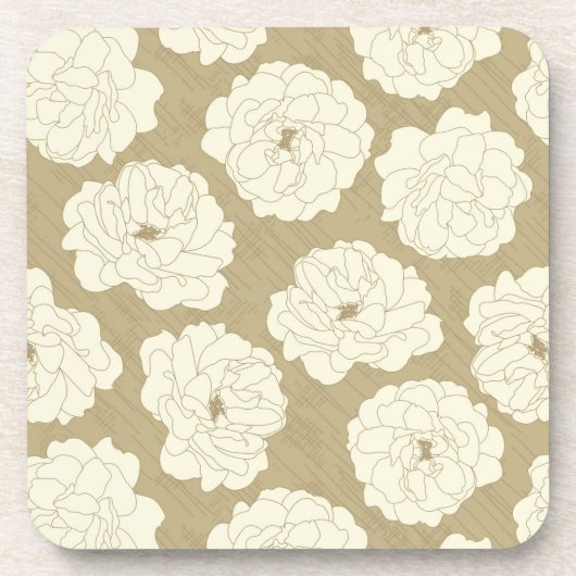 Cram Rose auf Golden Beige - nahtlos. Getränkeuntersetzer (Vorderseite)