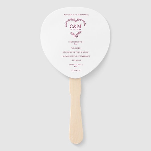 Cramberry Branches Heart with Initials Fächer (Rückseite)