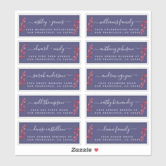 Cranberries Sprig Wedding Guest Address Labels (Blatt)