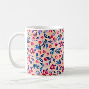 Cranberries und Blätter, wasserfarbene Wildbeere Kaffeetasse