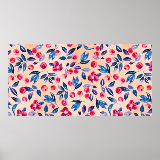 Cranberries und Blätter, wasserfarbene Wildbeere Poster (Vorne)