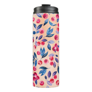 Cranberries und Blätter, wasserfarbene Wildbeere Thermosbecher