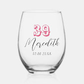 Cranberry Birthday Number | Schwarzes Datum Weinglas Ohne Stiel (Vorderseite)