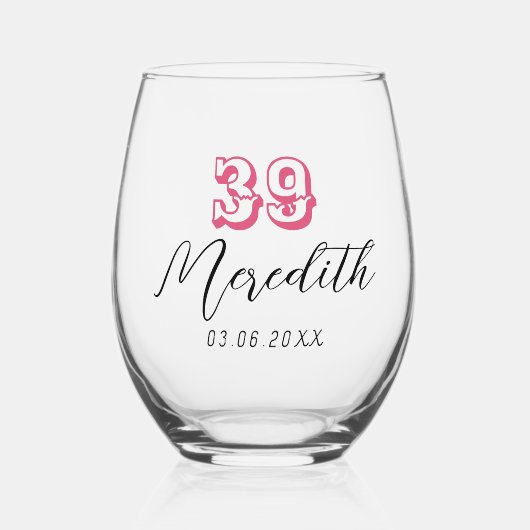 Cranberry Birthday Number | Schwarzes Datum Weinglas Ohne Stiel (Vorderseite)