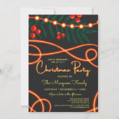Cranberry Blätter hangend Lichter Weihnachts-Party Einladung (Vorderseite)