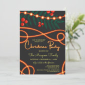 Cranberry Blätter hangend Lichter Weihnachts-Party Einladung (Stehend Vorderseite)