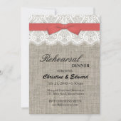 Cranberry Bow and Lace Wedding Probe Dinner Einladung (Vorderseite)