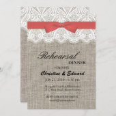 Cranberry Bow and Lace Wedding Probe Dinner Einladung (Vorne/Hinten)