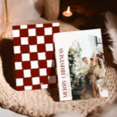 Cranberry Checkered Christmas Family Foto Feiertagskarte
