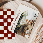 Cranberry Checkered Christmas Family Foto Feiertagskarte