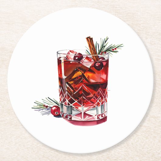 Cranberry Cinnamon Whiskey Sauberer Cocktail Runder Pappuntersetzer (Vorderseite)