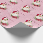 Cranberry floral Santa Claus Strip Poinsettia Geschenkpapier (Ecke)